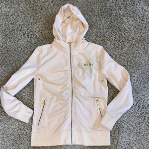 BCBG Maxazria beige zip hoodie butterfly bling M